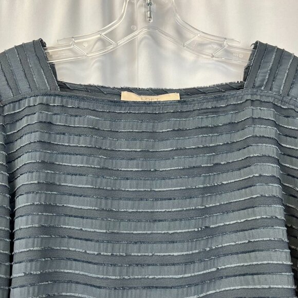 Loft Womens Gray Striped Long Sleeve Square Neck Pullover Blouse Top Size Medium - Picture 4 of 10
